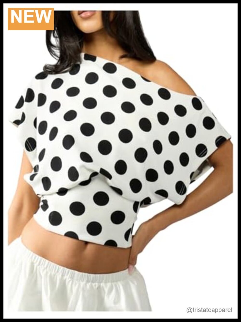 Polka Dot Off Shoulder Crop Top Short Sleeve Blouse